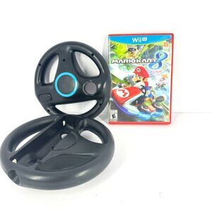 Nintendo Wii U Mario Kart 8 Game Complete Case & Disc w/ 2 Racing Wheels